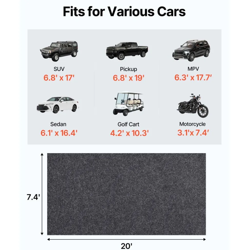 VEVOR Garage Floor Mat, 7.5'x20' Waterproof Protection from Water,Snow, Rain,Mud and Oil for Cars, Non-slip Heavy Duty Containment Mat with TPE Anti-Leak Backing & Easy to Clean & Cuttable