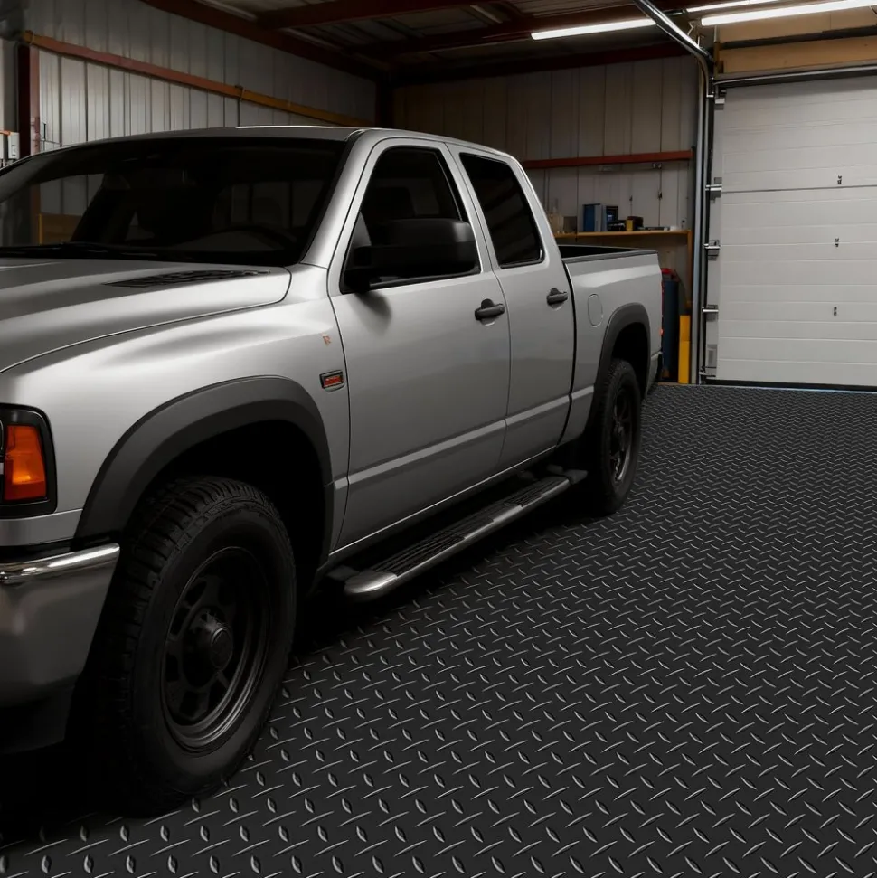 VEVOR Garage Floor Roll, 7.5 x 17 ft Garage Flooring Mat, 2.2 mm Thickened PVC Diamond Plate Floor Protector Mat with Double-sided Tape, Non-Slip, Easy to Clean for Warehouse, Gyms, Trailer, Black