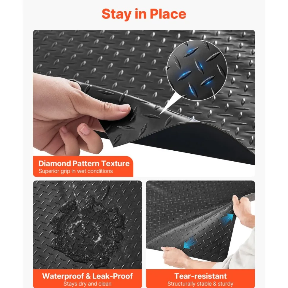 VEVOR Garage Floor Roll, 7.5 x 17 ft Garage Flooring Mat, 2.2 mm Thickened PVC Diamond Plate Floor Protector Mat with Double-sided Tape, Non-Slip, Easy to Clean for Warehouse, Gyms, Trailer, Black