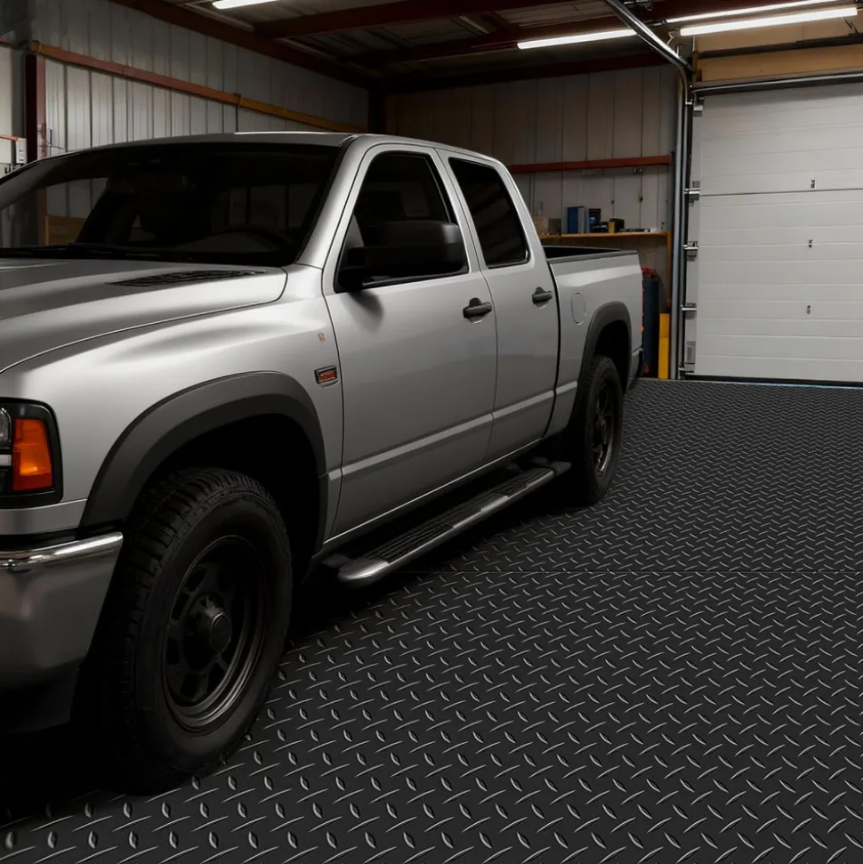 VEVOR Garage Floor Roll, 4 x 25 ft Garage Flooring Mat, 3 mm Thickened Rubber Diamond Plate Floor Protector Mat, Non-Slip, Wear-resist, Waterproof, Easy to Clean for Warehouse, Gyms,Trailer, Black