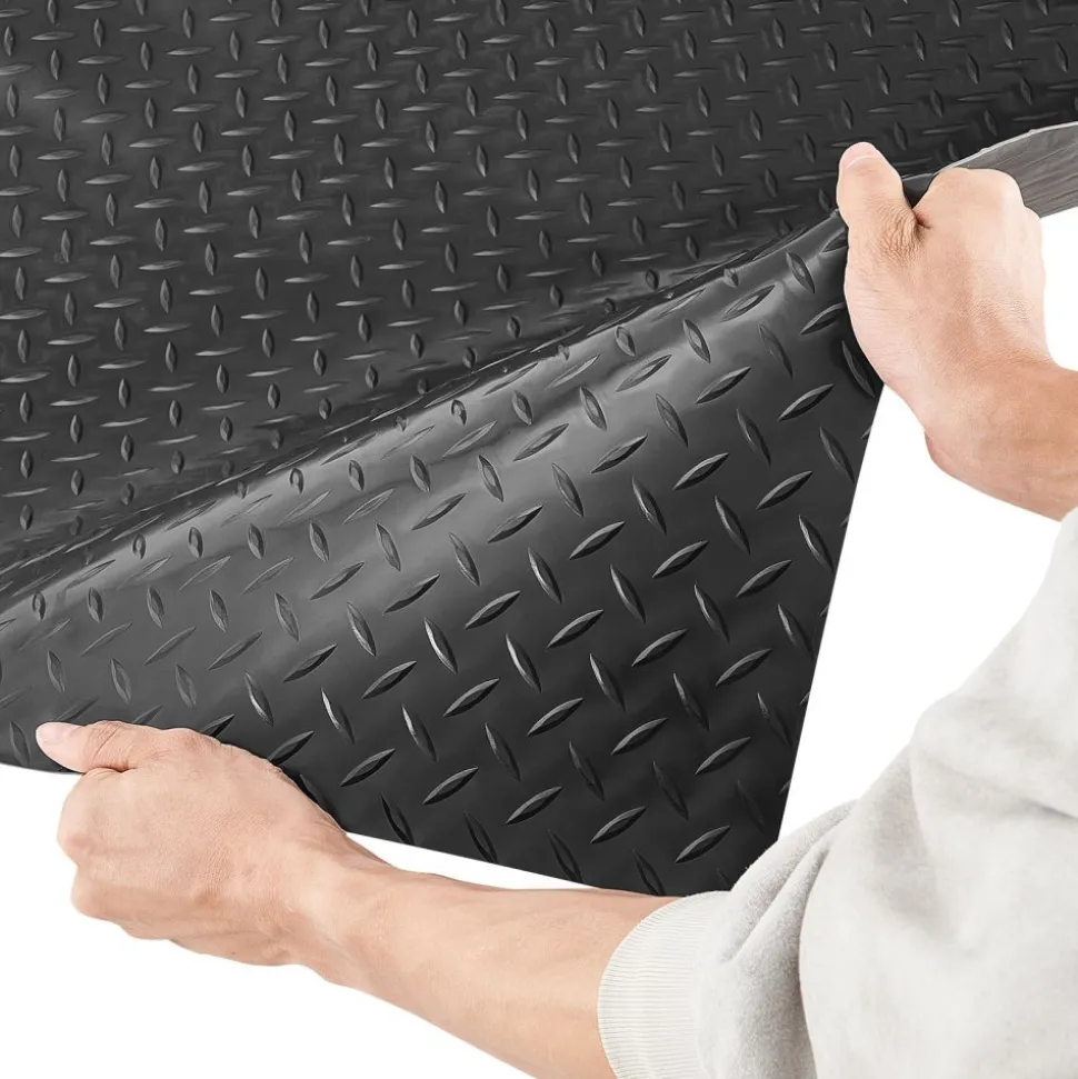 VEVOR Garage Floor Roll, 4 x 7 ft Garage Flooring Mat, 2.2 mm Thickened PVC Diamond Plate Floor Protector Mat with Double-sided Tape, Non-Slip, Easy to Clean for Warehouse, Gyms, Trailer, Black