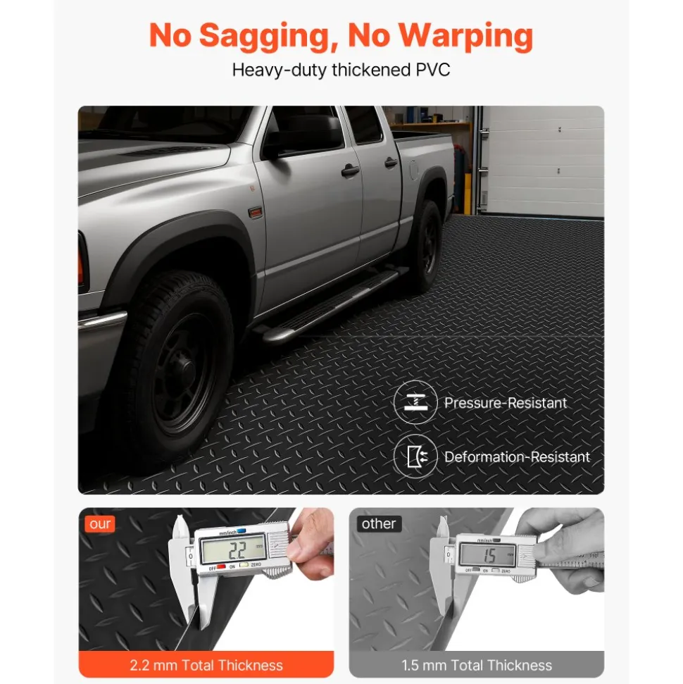 VEVOR Garage Floor Roll, 4 x 7 ft Garage Flooring Mat, 2.2 mm Thickened PVC Diamond Plate Floor Protector Mat with Double-sided Tape, Non-Slip, Easy to Clean for Warehouse, Gyms, Trailer, Black