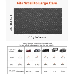 VEVOR Garage Floor Roll, 4 x 10 ft Garage Flooring Mat, 2.2 mm Thickened PVC Diamond Plate Floor Protector Mat with Double-sided Tape, Non-Slip, Easy to Clean for Warehouse, Gyms, Trailer, Black