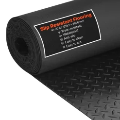 VEVOR Garage Floor Roll, 4 x 20 ft Garage Flooring Mat, 3 mm Thickened Rubber Diamond Plate Floor Protector Mat, Non-Slip, Wear-resist, Waterproof, Easy to Clean for Warehouse, Gyms,Trailer, Black