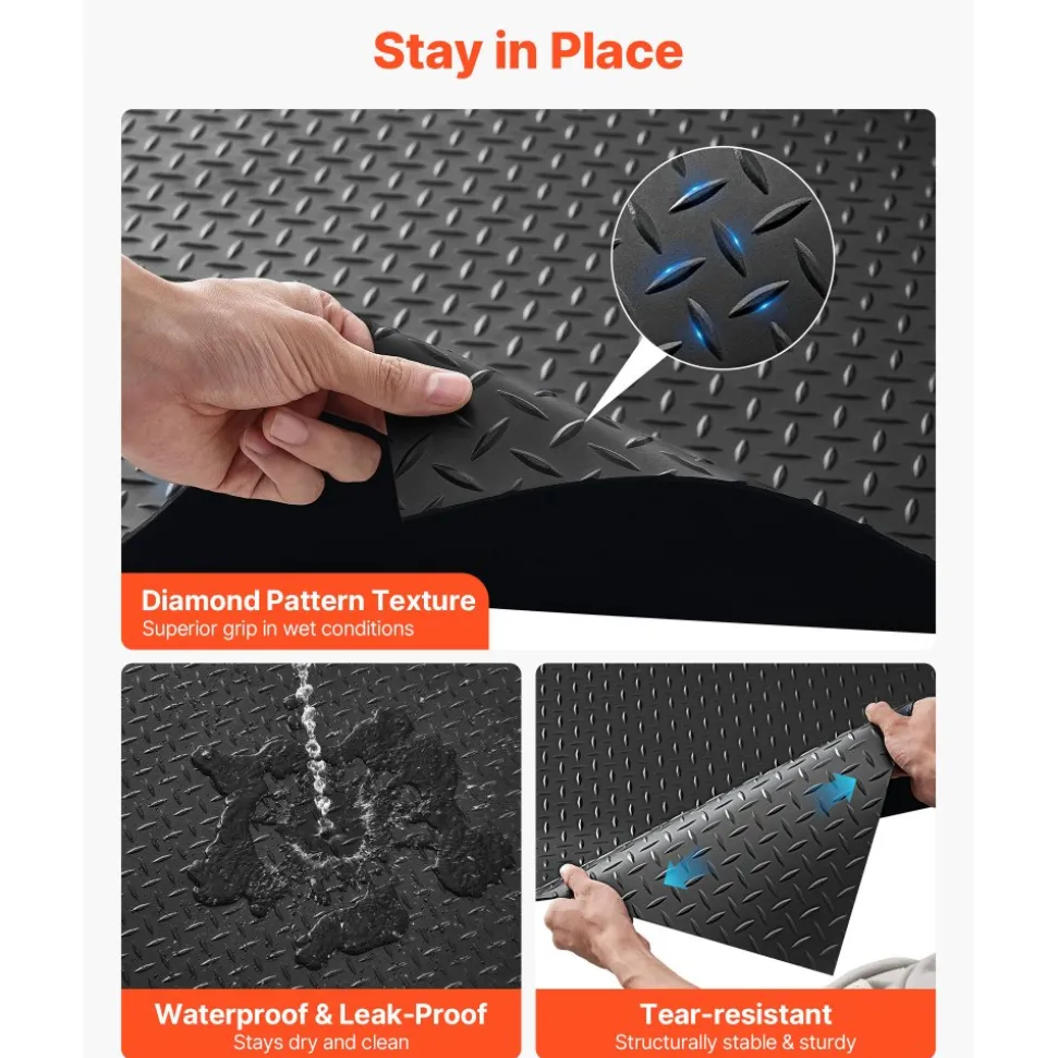 VEVOR Garage Floor Roll, 4 x 20 ft Garage Flooring Mat, 3 mm Thickened Rubber Diamond Plate Floor Protector Mat, Non-Slip, Wear-resist, Waterproof, Easy to Clean for Warehouse, Gyms,Trailer, Black