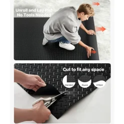 VEVOR Garage Floor Roll, 4 x 20 ft Garage Flooring Mat, 3 mm Thickened Rubber Diamond Plate Floor Protector Mat, Non-Slip, Wear-resist, Waterproof, Easy to Clean for Warehouse, Gyms,Trailer, Black