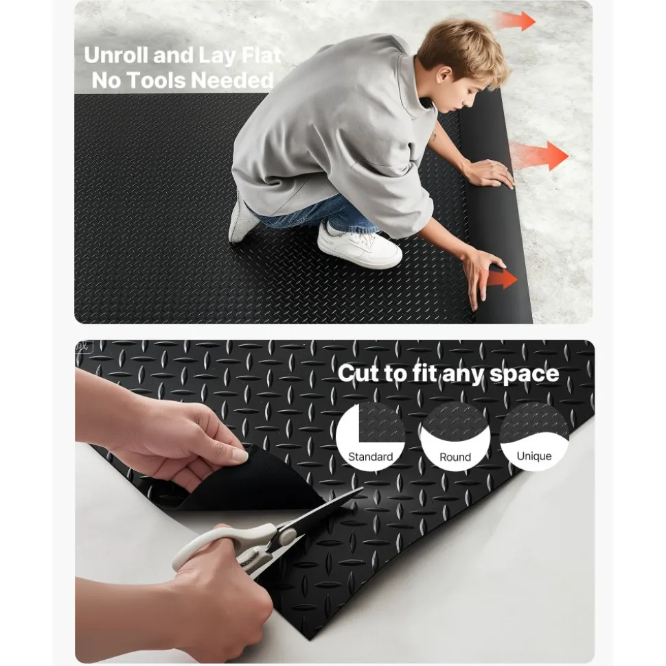 VEVOR Garage Floor Roll, 4 x 20 ft Garage Flooring Mat, 3 mm Thickened Rubber Diamond Plate Floor Protector Mat, Non-Slip, Wear-resist, Waterproof, Easy to Clean for Warehouse, Gyms,Trailer, Black