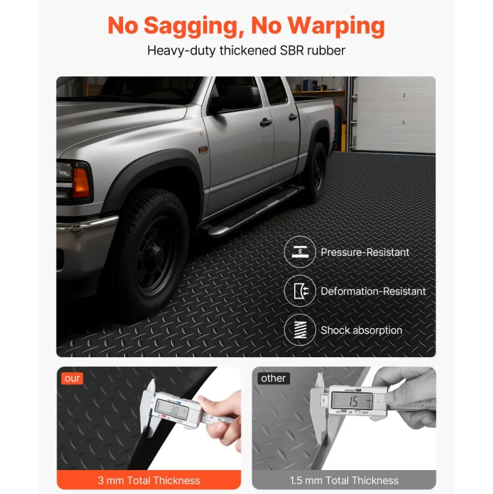 VEVOR Garage Floor Roll, 4 x 20 ft Garage Flooring Mat, 3 mm Thickened Rubber Diamond Plate Floor Protector Mat, Non-Slip, Wear-resist, Waterproof, Easy to Clean for Warehouse, Gyms,Trailer, Black