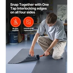 VEVOR Garage Floor Tiles Interlocking, 16 Pack 20.2 x 20.2 x 0.2 in Interlocking Modular Garage Flooring Tiles, Diamond Plate Slip-Resistant PVC Mats for Workshop,Warehouse,Tool Room, Graphite Gray
