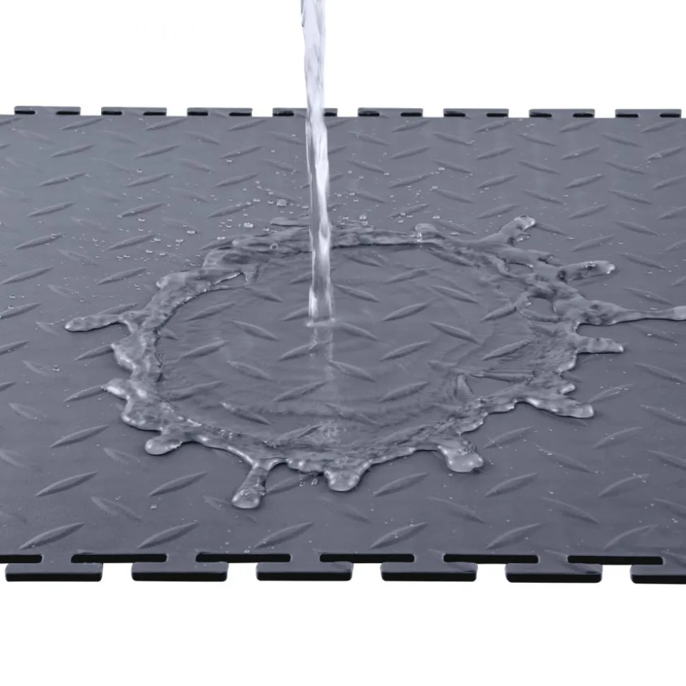 VEVOR Garage Floor Tiles Interlocking, 8 Pack 20.2 x 20.2 x 0.2 in Interlocking Modular Garage Flooring Tiles, Diamond Plate Slip-Resistant PVC Mats for Workshop,Warehouse,Tool Room, Graphite Gray