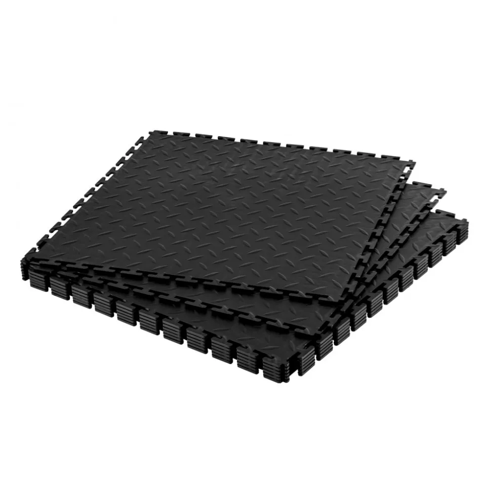 VEVOR Garage Floor Tiles Interlocking, 8 Pack 20.2 x 20.2 x 0.2 in Interlocking Modular Garage Flooring Tiles, Diamond Plate Slip-Resistant PVC Mats for Workshop,Warehouse,Tool Room, Black