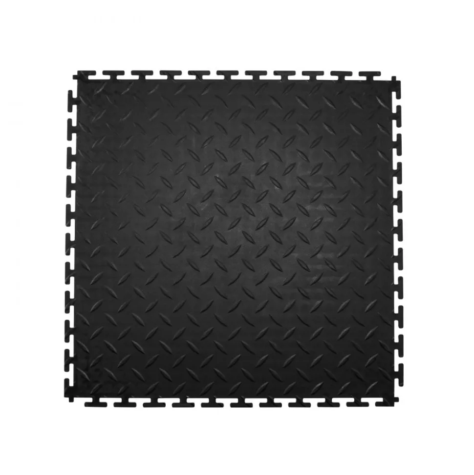 VEVOR Garage Floor Tiles Interlocking, 8 Pack 20.2 x 20.2 x 0.2 in Interlocking Modular Garage Flooring Tiles, Diamond Plate Slip-Resistant PVC Mats for Workshop,Warehouse,Tool Room, Black