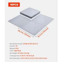 VEVOR Garage Floor Tiles Interlocking, 16 Pack 20.2 x 20.2 x 0.2 in Interlocking Modular Garage Flooring Tiles, Diamond Plate Slip-Resistant PVC Mats for Workshop,Warehouse,Tool Room, Black