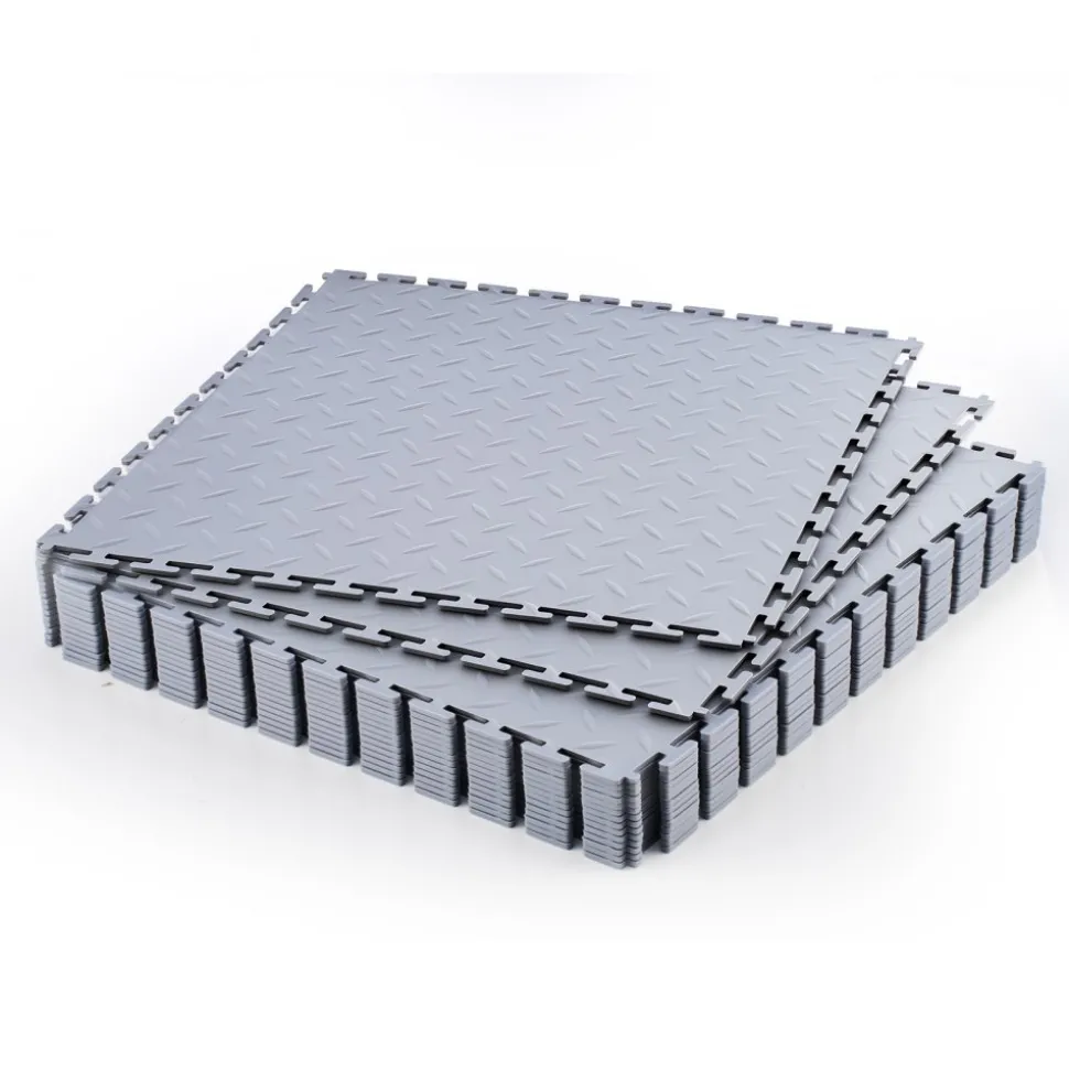 VEVOR Garage Floor Tiles Interlocking, 16 Pack 20.2 x 20.2 x 0.2 in Interlocking Modular Garage Flooring Tiles, Diamond Plate Slip-Resistant PVC Mats for Workshop,Warehouse,Tool Room, Black