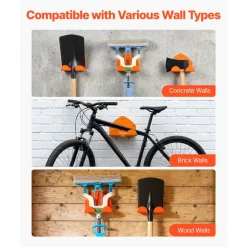 VEVOR Garage Organizer Trimmer Rack 5.9 Inch 2 Pack 180 lbs Total Load, Wall Mount Garden Power Tool Hanger Weed Whackers Holder for Grass/Hedge Trimmer, Leaf Blower, Chainsaw, Garden Tools, Orange
