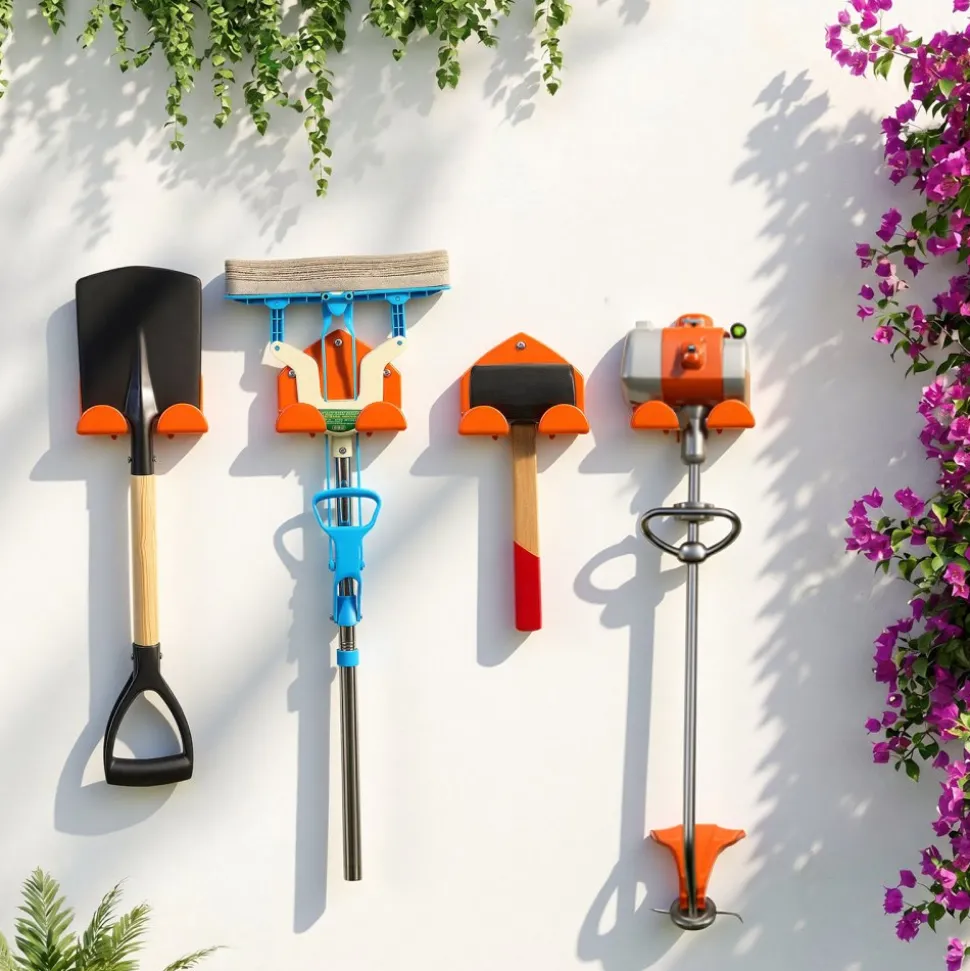 VEVOR Garage Organizer Trimmer Rack 5.9 Inch 2 Pack 180 lbs Total Load, Wall Mount Garden Power Tool Hanger Weed Whackers Holder for Grass/Hedge Trimmer, Leaf Blower, Chainsaw, Garden Tools, Orange