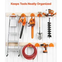 VEVOR Garage Organizer Trimmer Rack 5.9 Inch 2 Pack 180 lbs Total Load, Wall Mount Garden Power Tool Hanger Weed Whackers Holder for Grass/Hedge Trimmer, Leaf Blower, Chainsaw, Garden Tools, Orange