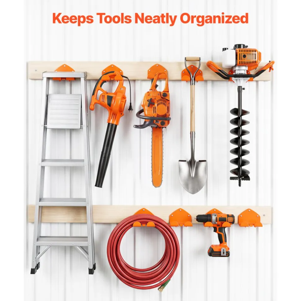 VEVOR Garage Organizer Trimmer Rack 5.9 Inch 2 Pack 180 lbs Total Load, Wall Mount Garden Power Tool Hanger Weed Whackers Holder for Grass/Hedge Trimmer, Leaf Blower, Chainsaw, Garden Tools, Orange