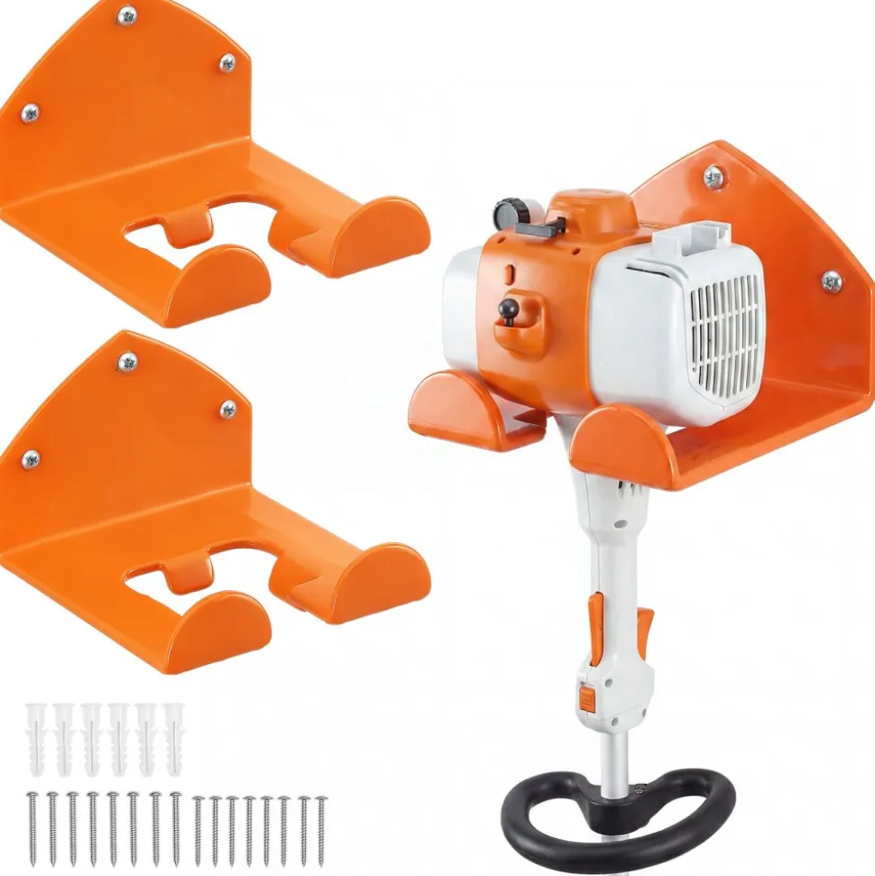 VEVOR Garage Organizer Trimmer Rack 5.9 Inch 2 Pack 180 lbs Total Load, Wall Mount Garden Power Tool Hanger Weed Whackers Holder for Grass/Hedge Trimmer, Leaf Blower, Chainsaw, Garden Tools, Orange