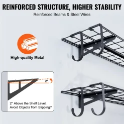 VEVOR Garage Storage Shelving, 2 Pack, 4 x 1 ft Heavy Duty Garage Shelves Wall Mounted, 400 lbs Load Capacity(Total) Garage Storage Rack Floating Shelves, Suitable for Shop, Shed, Garage Storage