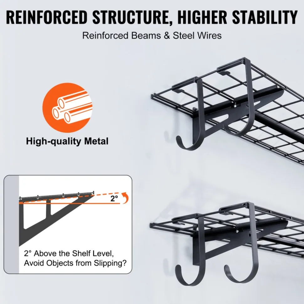 VEVOR Garage Storage Shelving, 2 Pack, 4 x 1 ft Heavy Duty Garage Shelves Wall Mounted, 400 lbs Load Capacity(Total) Garage Storage Rack Floating Shelves, Suitable for Shop, Shed, Garage Storage