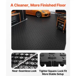 VEVOR Garage Tiles Interlocking, 12 x 12 x 0.53 inch 50 Pack Garage Floor Covering Tiles, Non-Slip Double-Sided Texture Garage Flooring Tiles, for Garages, Basements, Repair Shops, Black