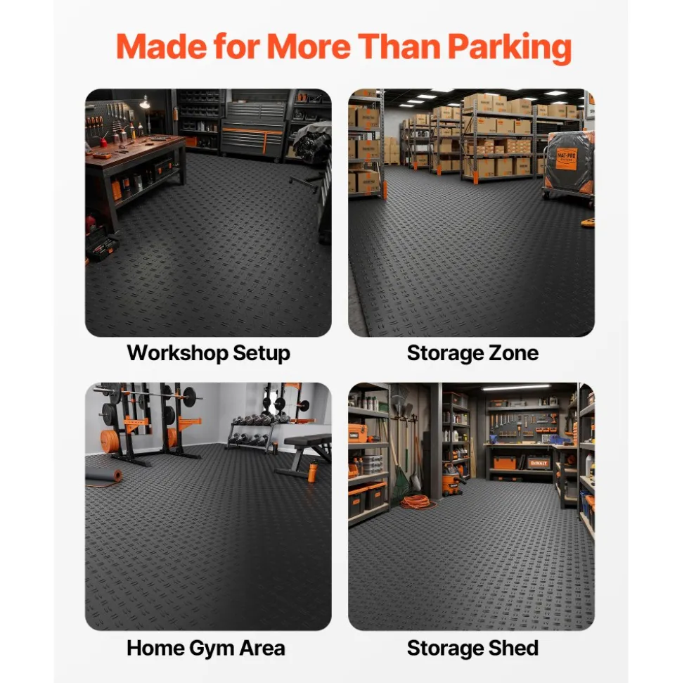 VEVOR Garage Tiles Interlocking, 12 x 12 x 0.53 inch 50 Pack Garage Floor Covering Tiles, Non-Slip Double-Sided Texture Garage Flooring Tiles, for Garages, Basements, Repair Shops, Black
