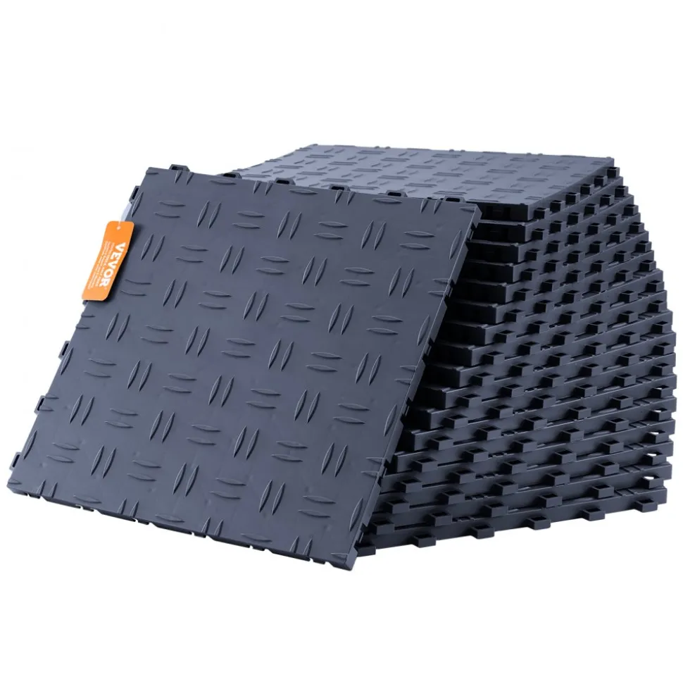 VEVOR Garage Tiles Interlocking, 12 x 12 x 0.53 inch 50 Pack Garage Floor Covering Tiles, Non-Slip Double-Sided Texture Garage Flooring Tiles, for Garages, Basements, Repair Shops, Red