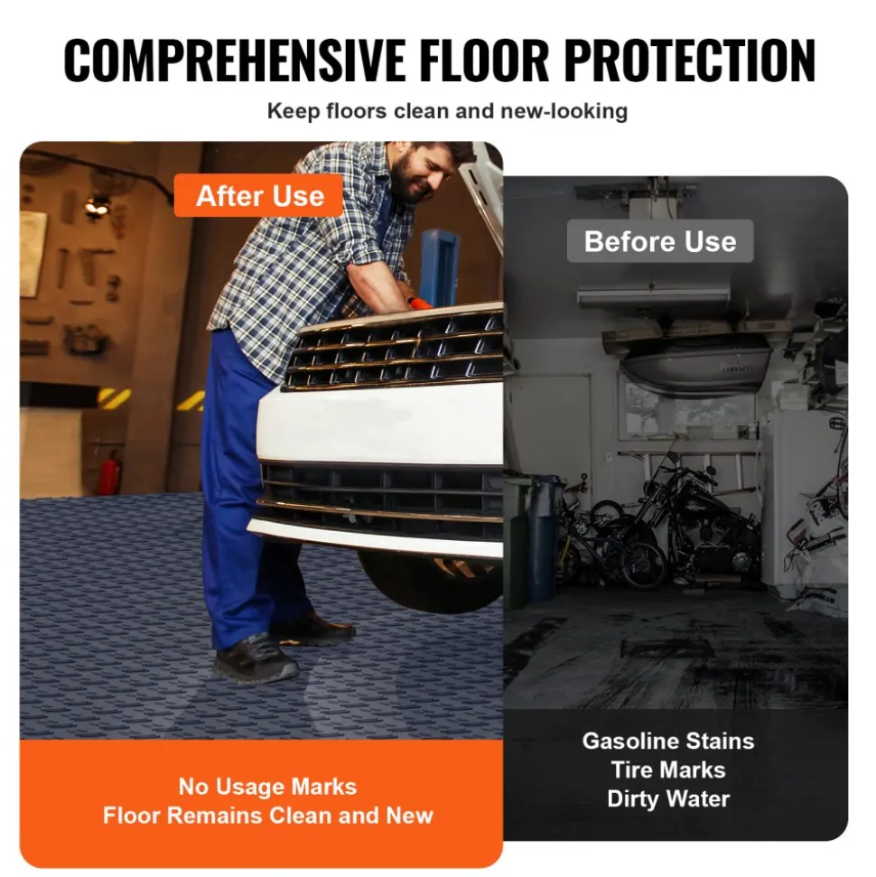 VEVOR Garage Tiles Interlocking, 12 x 12 x 0.53 inch 50 Pack Garage Floor Covering Tiles, Non-Slip Double-Sided Texture Garage Flooring Tiles, for Garages, Basements, Repair Shops, Red