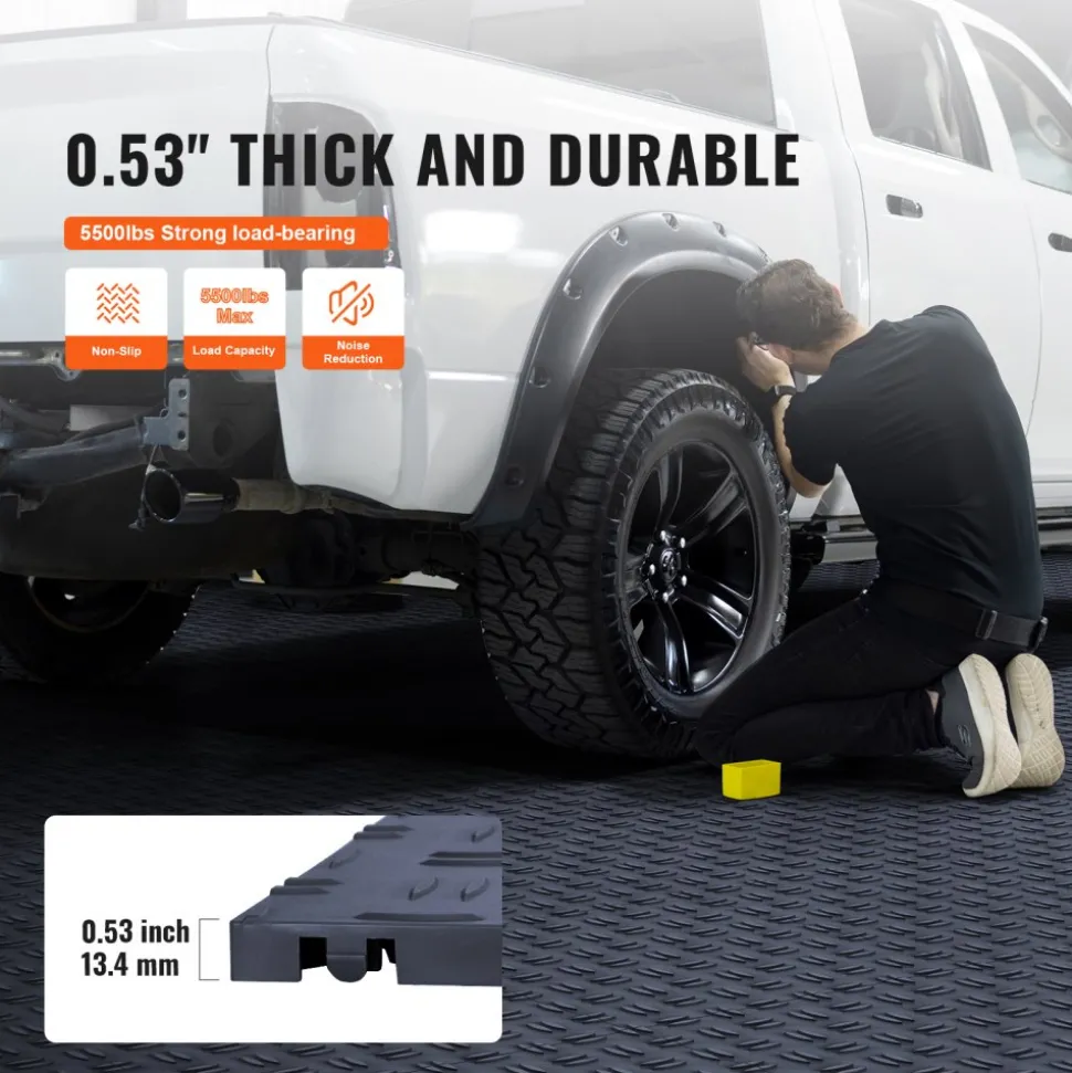VEVOR Garage Tiles Interlocking, 12 x 12 x 0.53 inch 50 Pack Garage Floor Covering Tiles, Non-Slip Double-Sided Texture Garage Flooring Tiles, for Garages, Basements, Repair Shops, Red
