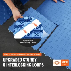 VEVOR Garage Tiles Interlocking, 12 x 12 x 0.53 inch 50 Pack Garage Floor Covering Tiles, Non-Slip Double-Sided Texture Garage Flooring Tiles, for Garages, Basements, Repair Shops, Blue