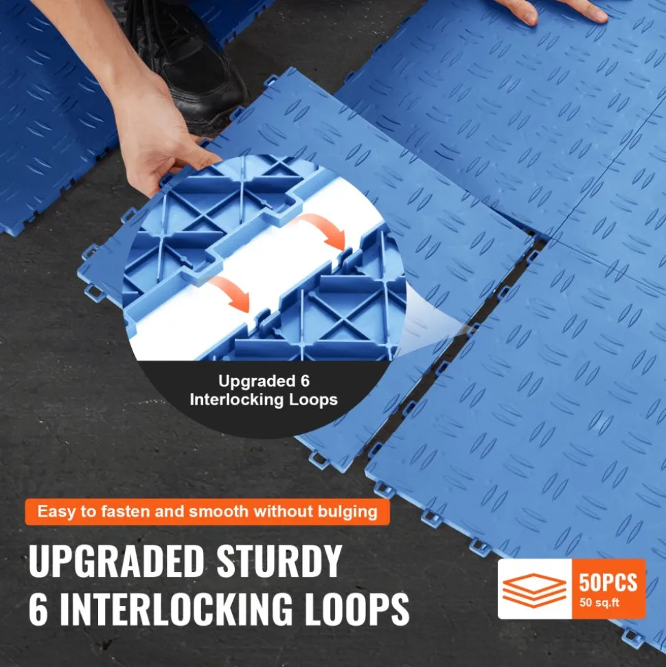 VEVOR Garage Tiles Interlocking, 12 x 12 x 0.53 inch 50 Pack Garage Floor Covering Tiles, Non-Slip Double-Sided Texture Garage Flooring Tiles, for Garages, Basements, Repair Shops, Blue
