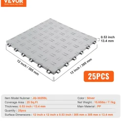 VEVOR Garage Tiles Interlocking, 12 x 12 x 0.53 inch 25 Pack Garage Floor Covering Tiles, Non-Slip Double-Sided Texture Garage Flooring Tiles, for Garages, Basements, Repair Shops, Red