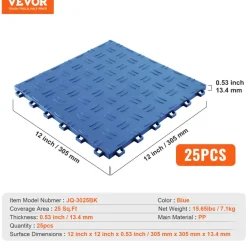VEVOR Garage Tiles Interlocking, 12 x 12 x 0.53 inch 25 Pack Garage Floor Covering Tiles, Non-Slip Double-Sided Texture Garage Flooring Tiles, for Garages, Basements, Repair Shops, Blue