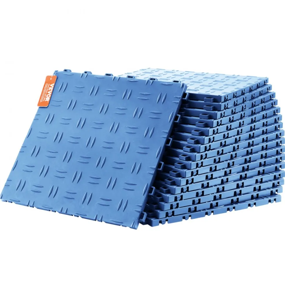 VEVOR Garage Tiles Interlocking, 12 x 12 x 0.53 inch 25 Pack Garage Floor Covering Tiles, Non-Slip Double-Sided Texture Garage Flooring Tiles, for Garages, Basements, Repair Shops, Blue