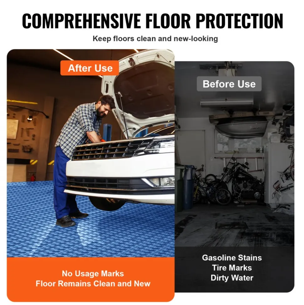VEVOR Garage Tiles Interlocking, 12 x 12 x 0.53 inch 25 Pack Garage Floor Covering Tiles, Non-Slip Double-Sided Texture Garage Flooring Tiles, for Garages, Basements, Repair Shops, Blue