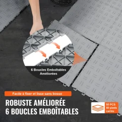 VEVOR Garage Tiles Interlocking, 12 x 12 x 0.53 inch 50 Pack Garage Floor Covering Tiles, Non-Slip Double-Sided Texture Garage Flooring Tiles, for Garages, Basements, Repair Shops, Silver