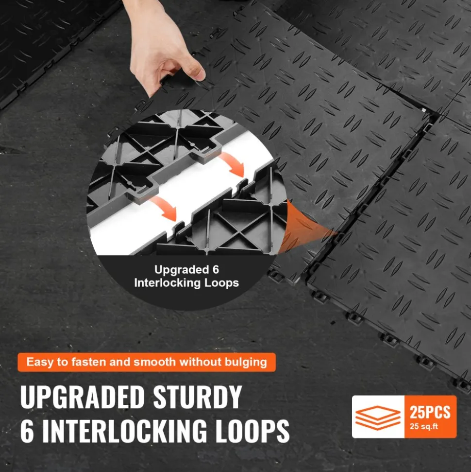 VEVOR Garage Tiles Interlocking, 12 x 12 x 0.53 inch 25 Pack Garage Floor Covering Tiles, Non-Slip Double-Sided Texture Garage Flooring Tiles, for Garages, Basements, Repair Shops, Graphite Gray