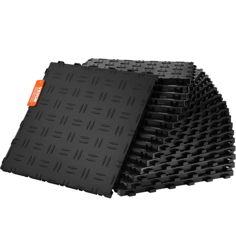 VEVOR Garage Tiles Interlocking, 12 x 12 x 0.53 inch 25 Pack Garage Floor Covering Tiles, Non-Slip Double-Sided Texture Garage Flooring Tiles, for Garages, Basements, Repair Shops, Graphite Gray