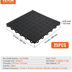VEVOR Garage Tiles Interlocking, 12 x 12 x 0.53 inch 25 Pack Garage Floor Covering Tiles, Non-Slip Double-Sided Texture Garage Flooring Tiles, for Garages, Basements, Repair Shops, Graphite Gray