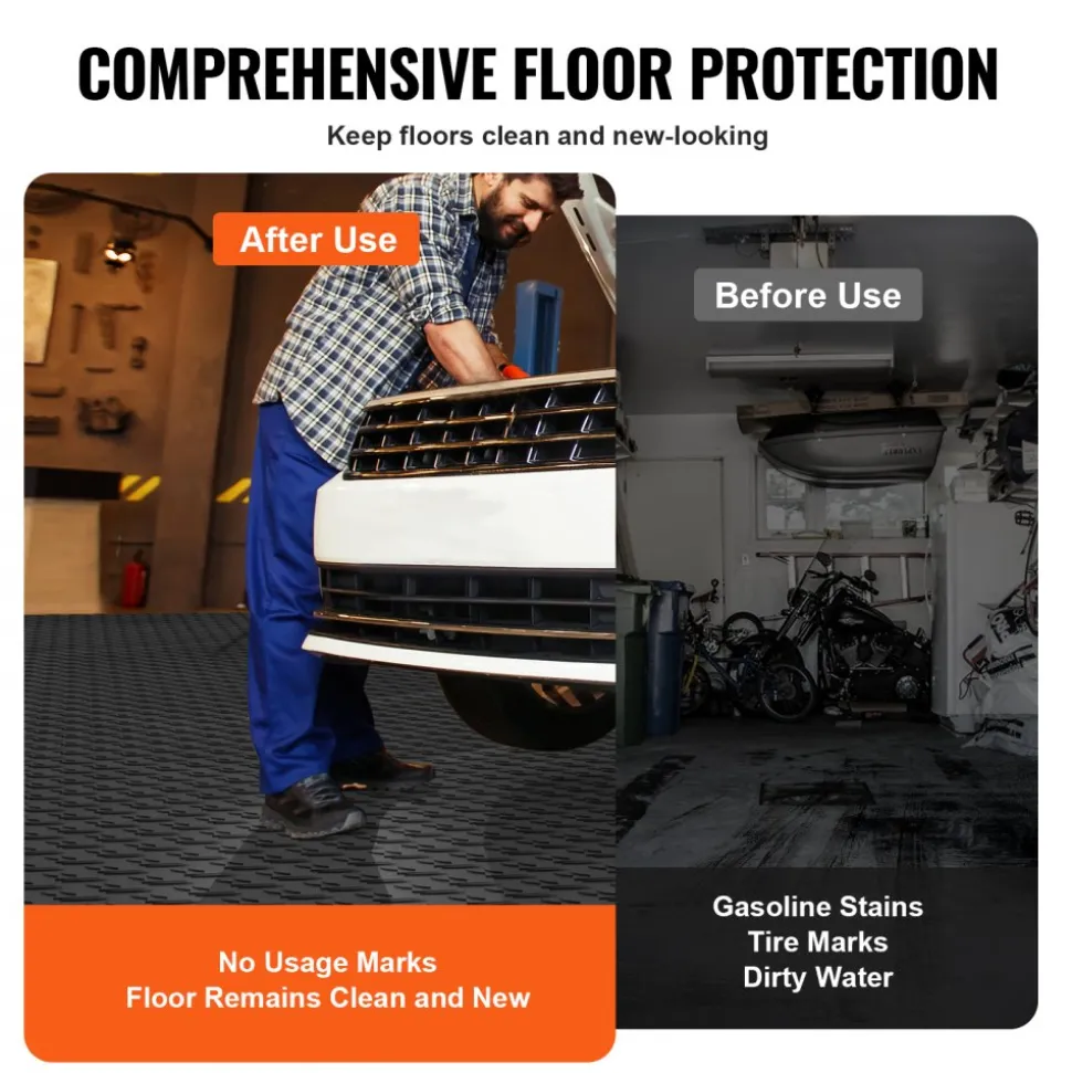 VEVOR Garage Tiles Interlocking, 12 x 12 x 0.53 inch 25 Pack Garage Floor Covering Tiles, Non-Slip Double-Sided Texture Garage Flooring Tiles, for Garages, Basements, Repair Shops, Graphite Gray