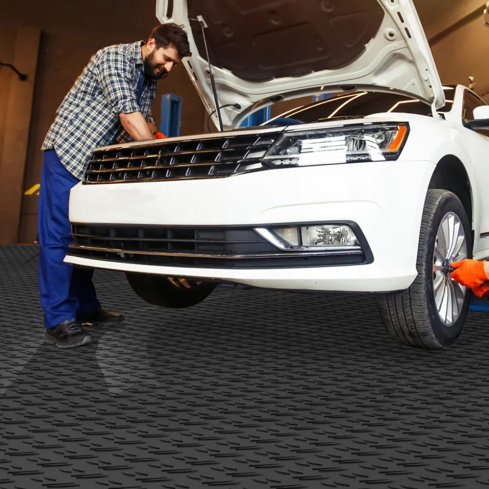 VEVOR Garage Tiles Interlocking, 12 x 12 x 0.53 inch 25 Pack Garage Floor Covering Tiles, Non-Slip Double-Sided Texture Garage Flooring Tiles, for Garages, Basements, Repair Shops, Graphite Gray