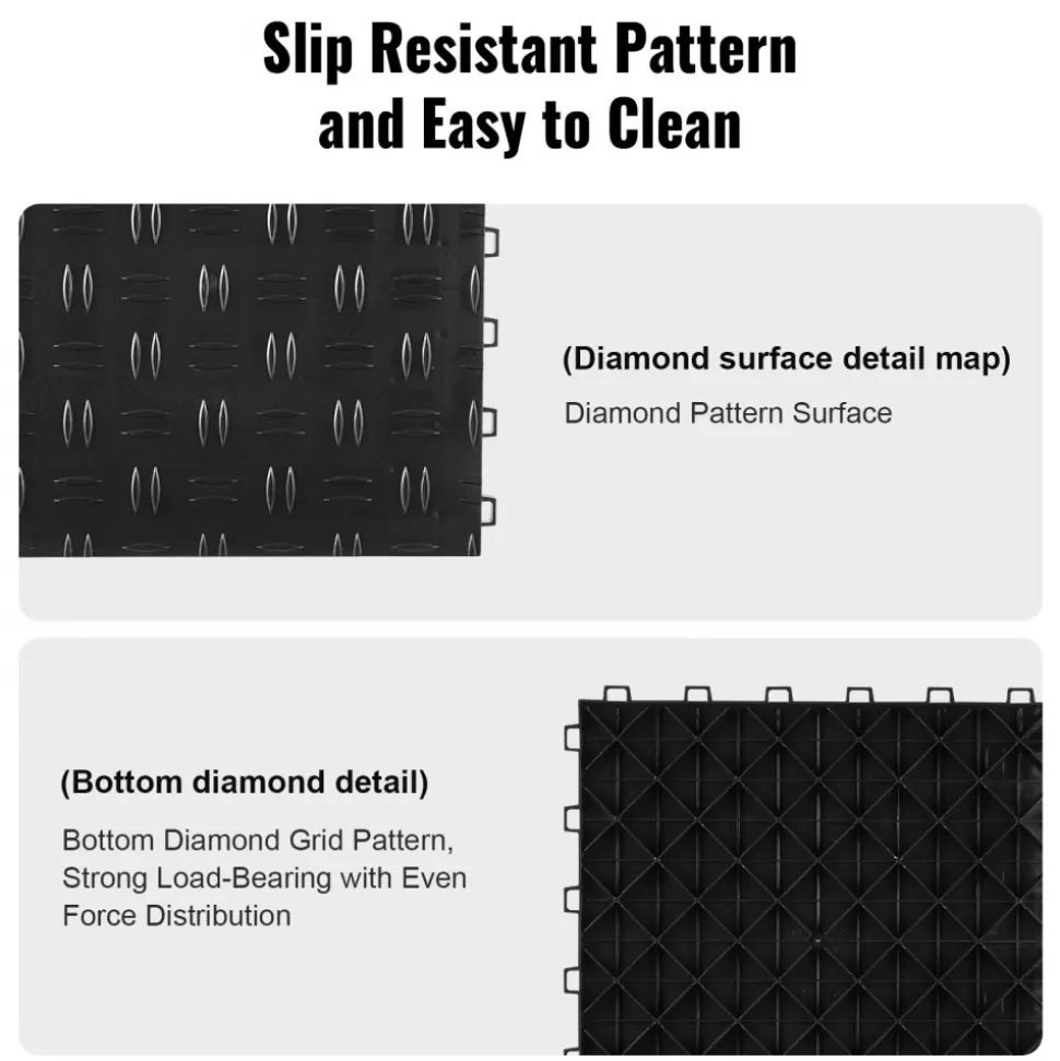 VEVOR Garage Tiles Interlocking, 12 x 12 x 0.53 inch 25 Pack Garage Floor Covering Tiles, Non-Slip Double-Sided Texture Garage Flooring Tiles, for Garages, Basements, Repair Shops, Graphite Gray