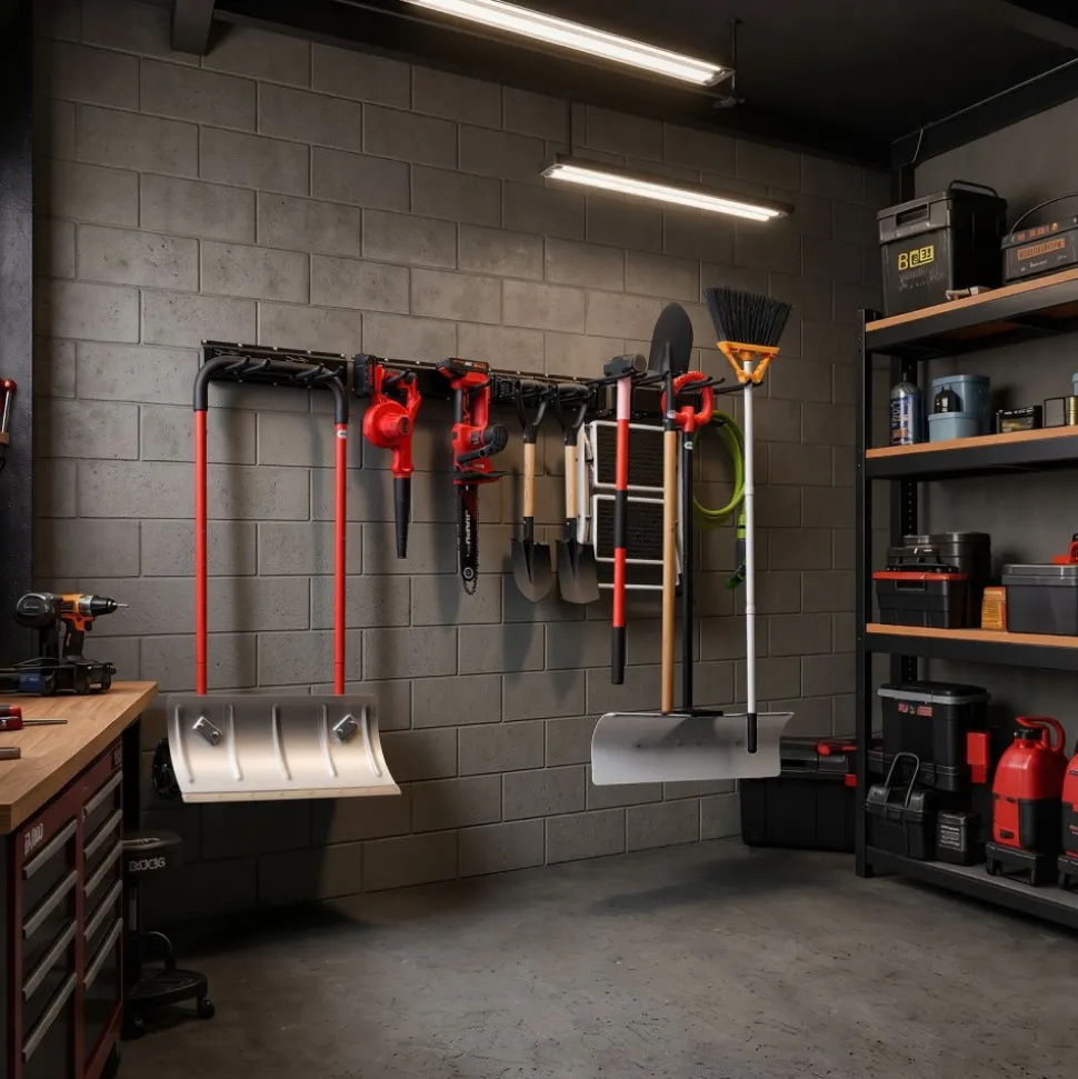 VEVOR Garage Tool Organizer 49.5 Inch 600 lbs Wall Mount Garden Tool Rack, Heavy Duty Garage Hanging Storage Rack Organization with 3 Rails and 9 Adjustable Hooks, for Yard Tools, Shovel, Rake, Shed