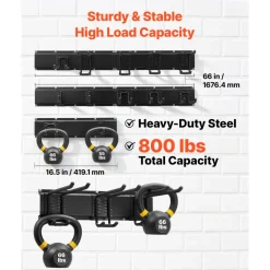 VEVOR Garage Tool Organizer 49.5 Inch 600 lbs Wall Mount Garden Tool Rack, Heavy Duty Garage Hanging Storage Rack Organization with 3 Rails and 9 Adjustable Hooks, for Yard Tools, Shovel, Rake, Shed