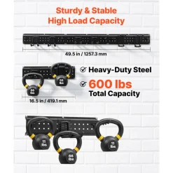 VEVOR Garage Tool Organizer 49.5 Inch 600 lbs Wall Mount Garden Tool Rack, Heavy Duty Garage Hanging Storage Rack Organization with 3 Rails and 12 Adjustable Hooks, for Yard Tools, Shovel, Rake, Shed