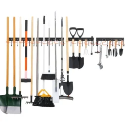 VEVOR Garage Tool Organizer 68 Inch 450 lbs Wall Mount Garden Tool Rack, Heavy Duty Hanging Storage Organization, 4 Rails with 24 Fixed L-Hooks, 20 Adjustable S-Hooks, for Yard Tools, Shovel, Shed