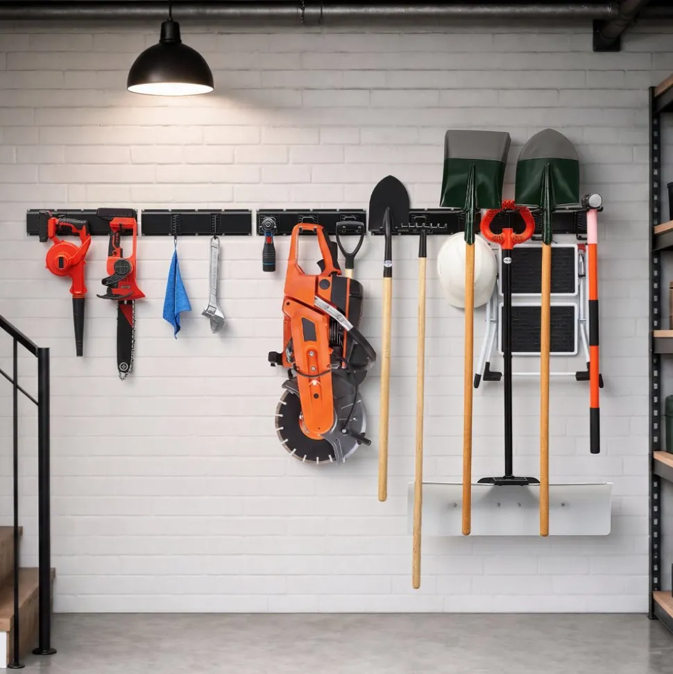 VEVOR Garage Tool Organizer 99 Inch 1200 lbs Wall Mount Garden Tool Rack, Heavy Duty Garage Hanging Storage Rack Organization with 6 Rails and 16 Adjustable Hooks, for Yard Tools, Shovel, Rake, Shed