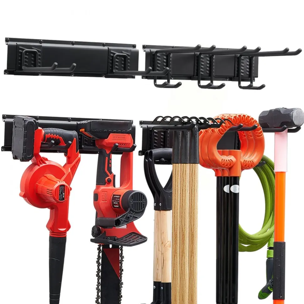 VEVOR Garage Tool Organizer 33 Inch 400 lbs Wall Mount Garden Tool Rack, Heavy Duty Garage Hanging Storage Rack Organization with 2 Rails and 5 Adjustable Hooks, for Yard Tools, Shovel, Rake, Shed