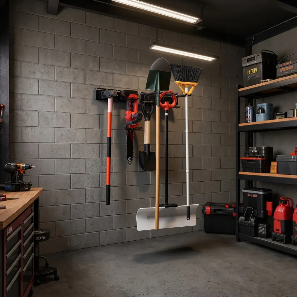 VEVOR Garage Tool Organizer 33 Inch 400 lbs Wall Mount Garden Tool Rack, Heavy Duty Garage Hanging Storage Rack Organization with 2 Rails and 5 Adjustable Hooks, for Yard Tools, Shovel, Rake, Shed